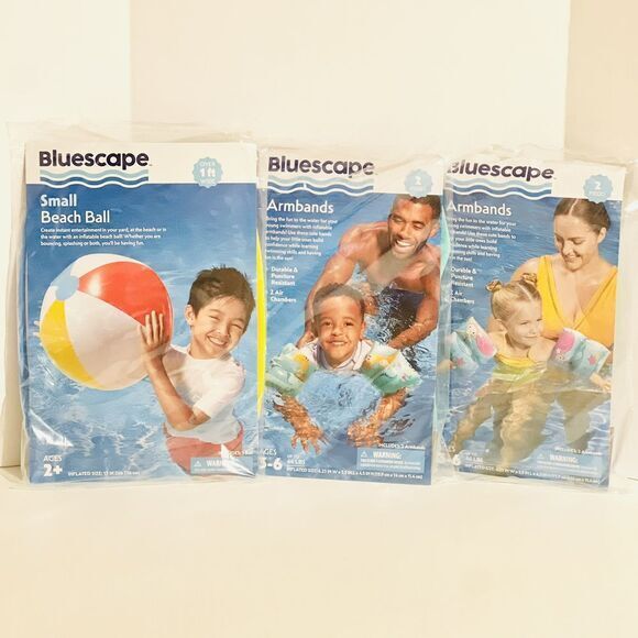 Bluescape Inflatable Kids Armband‎ and Beach Ball LOT OF THREE Boys Girls NEW - Picture 1 of 6